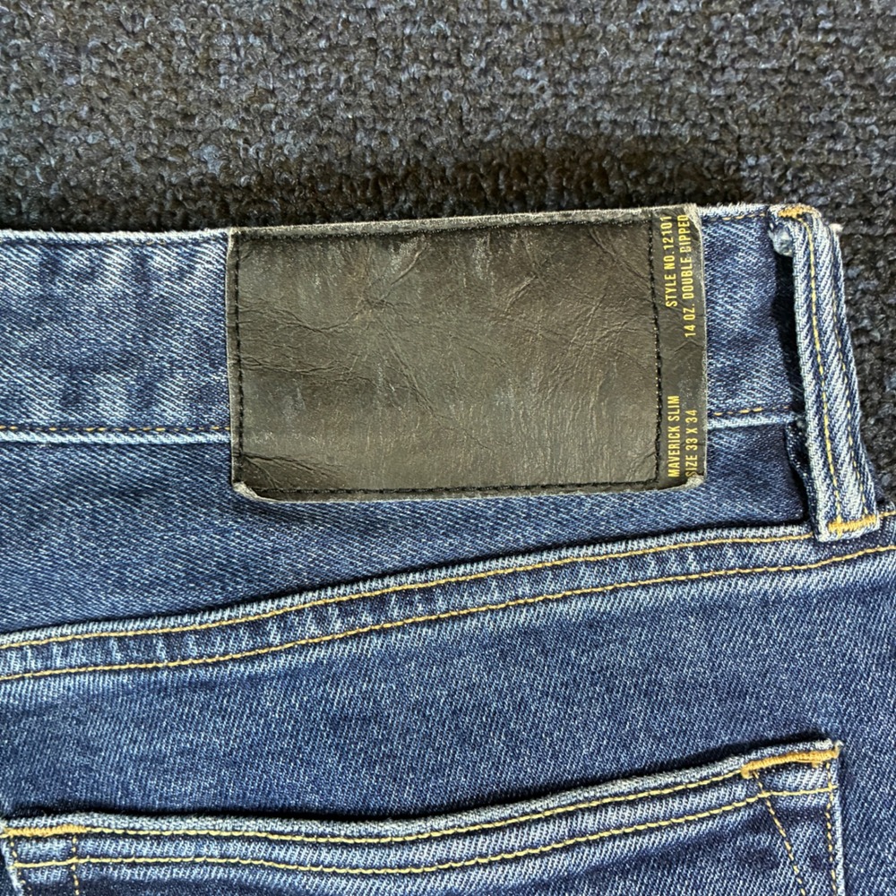 Buck Mason Maverick Slim Jeans Mens 33x34 [Fits 33x33] Button Fly Double Dipped - Picture 13 of 16